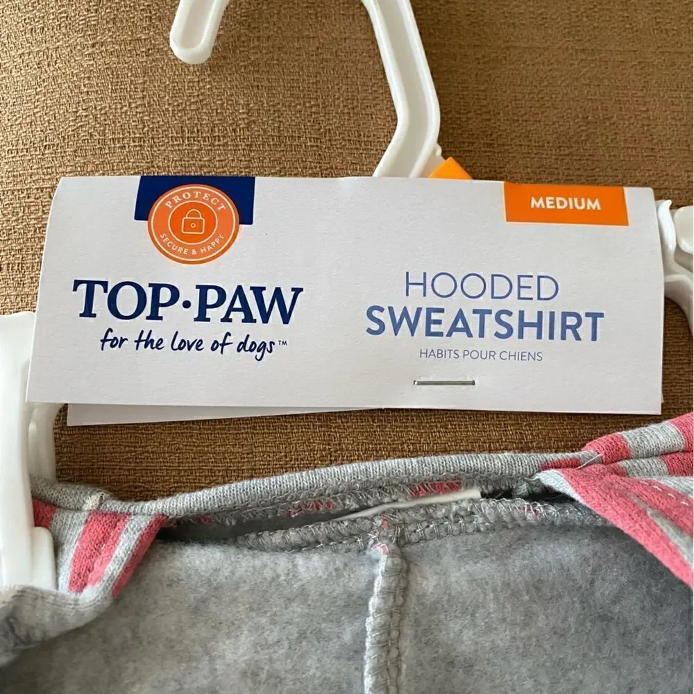 Top Paw Gray/Pink/White Graphic Hoodie Sweatshirt for Dogs. Size Medium. NWT!